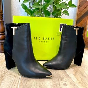 TED BAKER Inala Leather/Suede Block Heel Booties